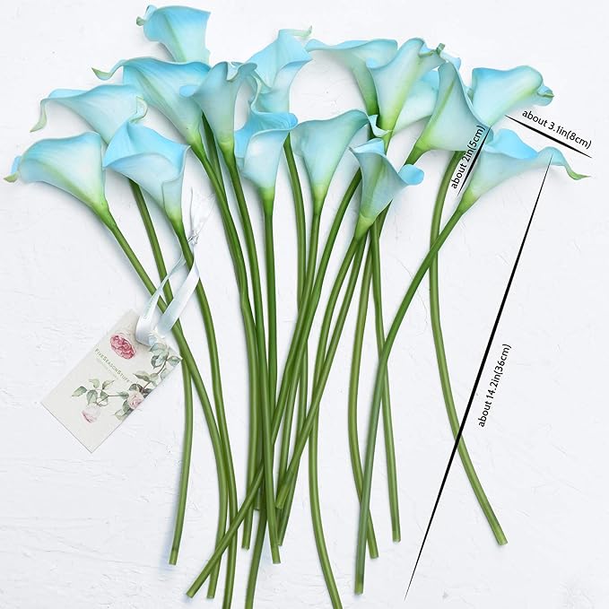 FiveSeasonStuff Real Touch Calla Lily Artificial Flowers Wedding Bridal Bouquet | Floral Arrangements | 15 Calla Lilies (Lake Blue)