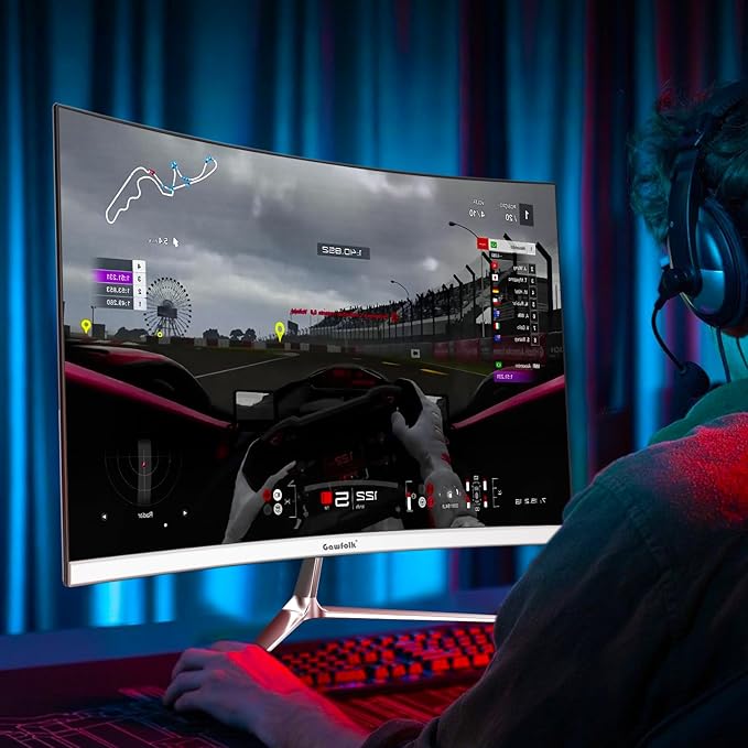 Gawfolk 24.5 Inch Gaming Curved Monitor Built-in Speakers, 3000R 120Hz White PC Screen Full HD 1080P, HDMI 2.0, VGA, Wall Mount Compatible 75 * 75mm