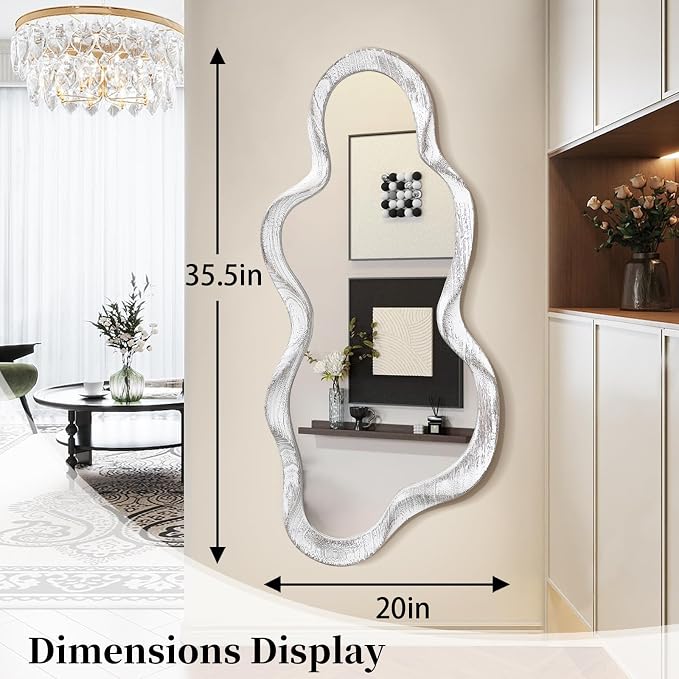 Irregular Wood Frame Mirror Asymmetrical Mirrors for Wall Unique Cloud Modern Living Room Bedroom Vanity Entryway Hallway Decorative Artistic Cute and Stylish Wall Mirror Large