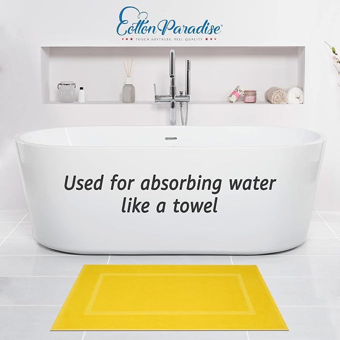 Cotton Paradise 100% Cotton Turkish Bathmat Set, Soft Absorbent Quick Dry, 2 Piece 20x34 Bathmat Floor Set, Yellow