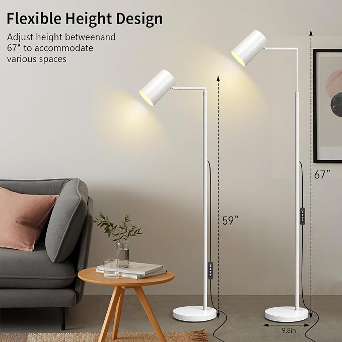 Ldeco Stepless Dimmable Arc Floor Lamp for Living Room with Timer,Height Adjustable Modern Reading Standing Lamps for Living Room,Reading Room,Office,LED Bulb Included (White-DM)