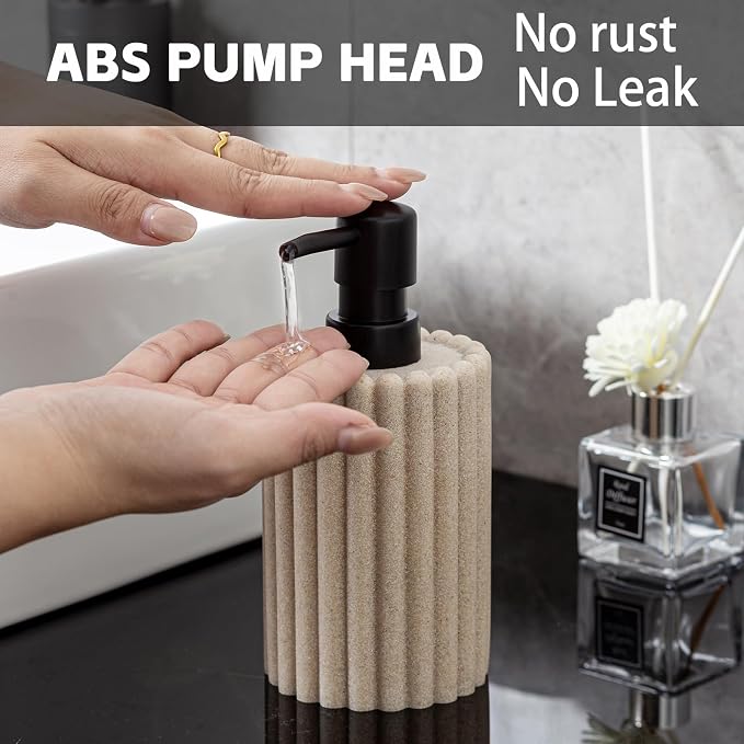 Soap Dispensers 350mL 11.84 OZ, 2 PCS Luxurious Hand Dish Lotion Shampoo Soap Dispenser Jar, Natural Stone Look Soap Pump Bottles for Kitchen Bathroom Countertop (Beige)