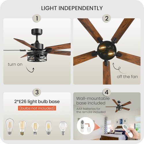 Farmhouse Ceiling Fan - 42 Inch with Remote, Timer & Dual Finish Blades | Rustic Walnut & Black