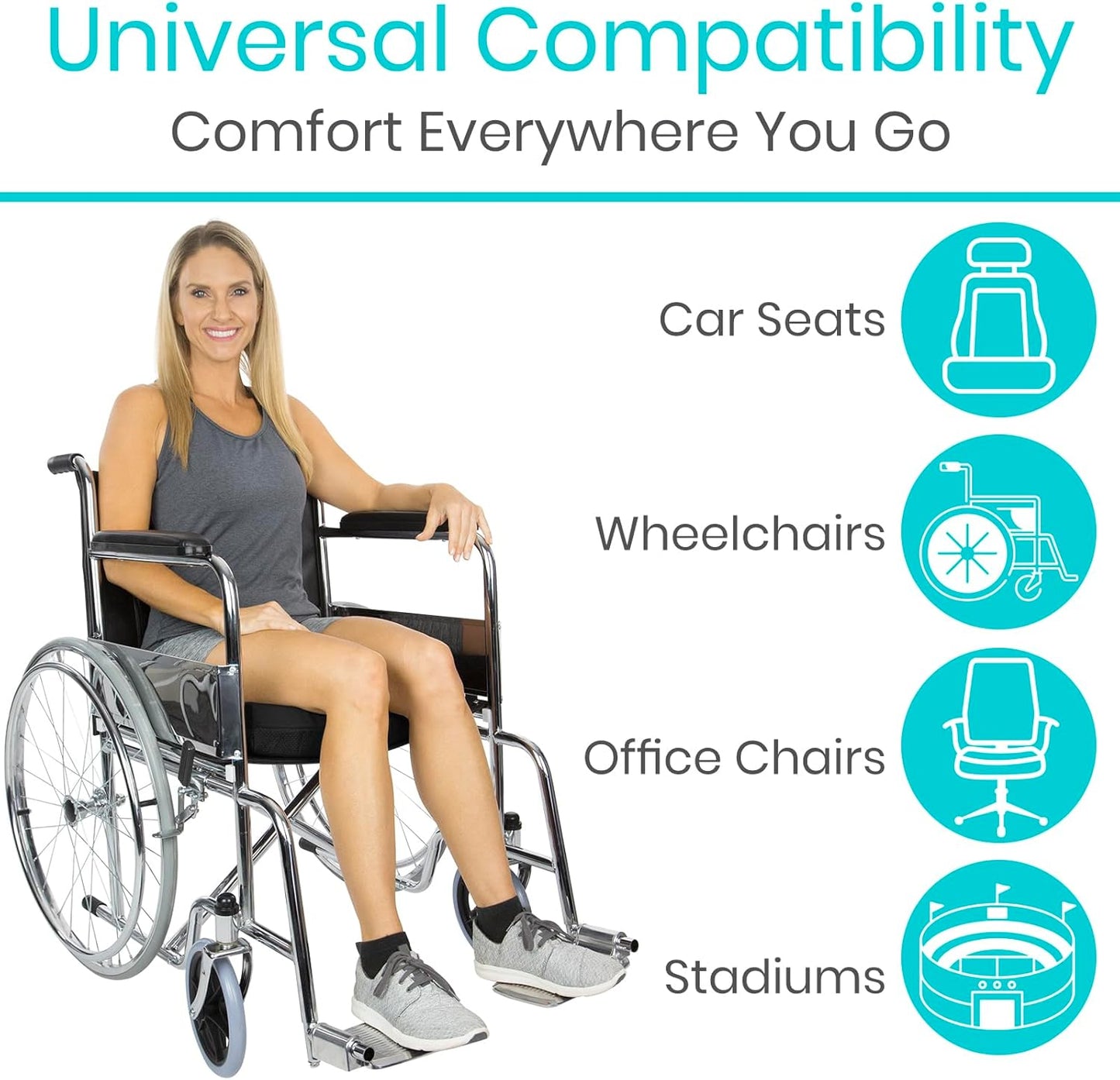 Vive Wheelchair Cushion - Gel Seat Pad for Coccyx Pain Relief | Waterproof Cover & 4-Layer Foam Support
