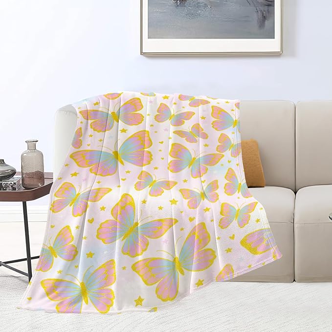 Butterfly Blanket for Women Butterflies Throw Blanket Soft Cozy Fleece Fuzzy Stuffed Plush Flannel Animal Gifts for Girls Kids Adults 40''x50''