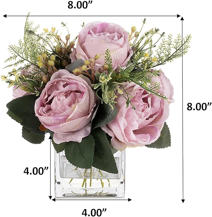 ENOVA FLORAL Artificial Flower Arrangement with Vase,Mixed Artificial Fake Silk Peony Flower in Vase for Decoration Home Office, Wedding Centerpiece (Light Pink)