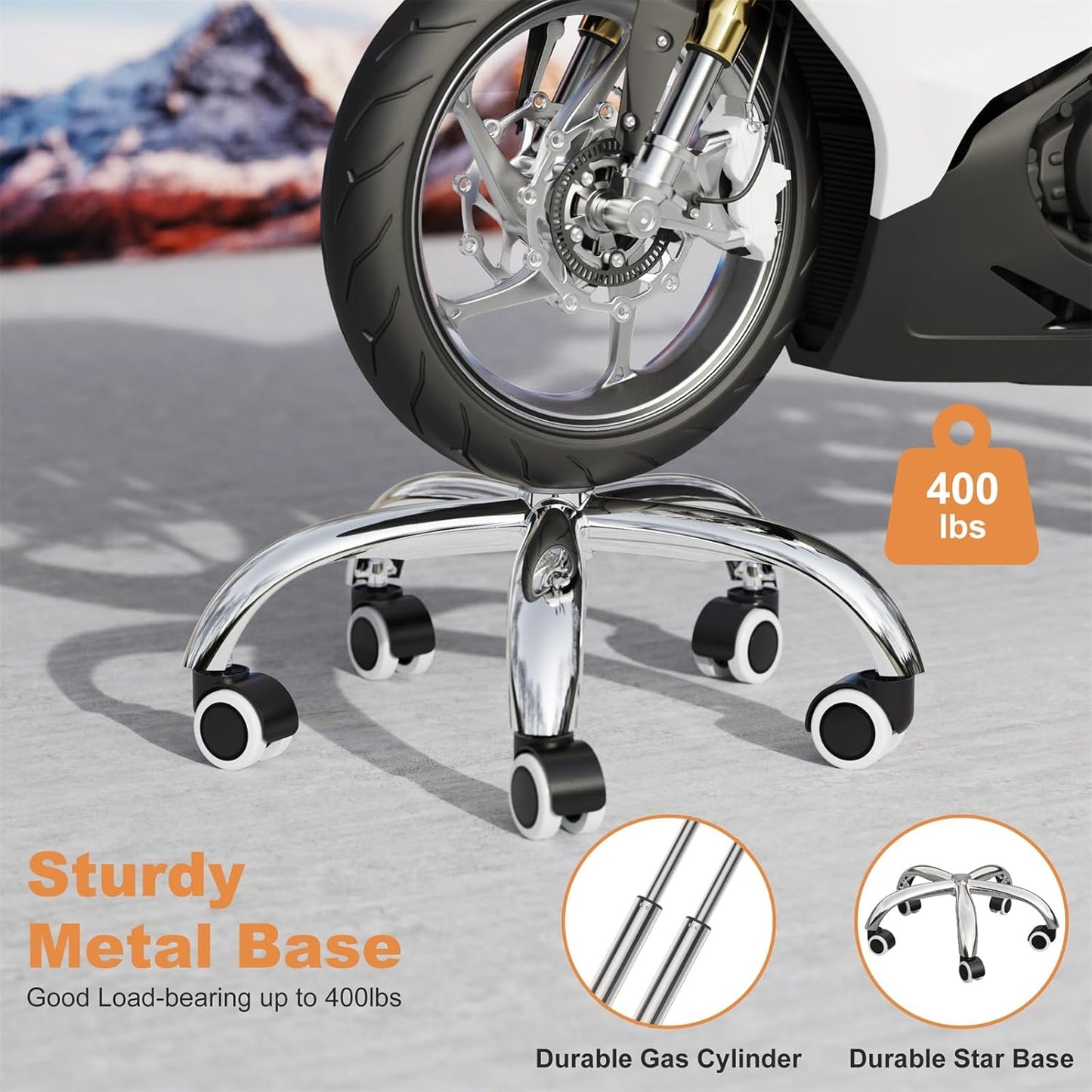 YJHome Rolling Stool - Adjustable Height Swivel Chair with Wheels | Heavy Duty 400lbs Capacity (Black)