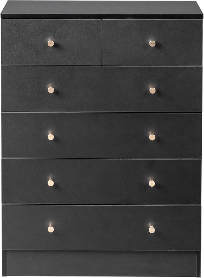 Karl home Black 6 Drawer Dresser for Bedroom, Tall Dresser Chest of Drawers, Wood Bedroom Dressers Clothes Organizer, Anti-Tipping Device, Rose Gold Metal Handle, Living Room, Entryway, Office