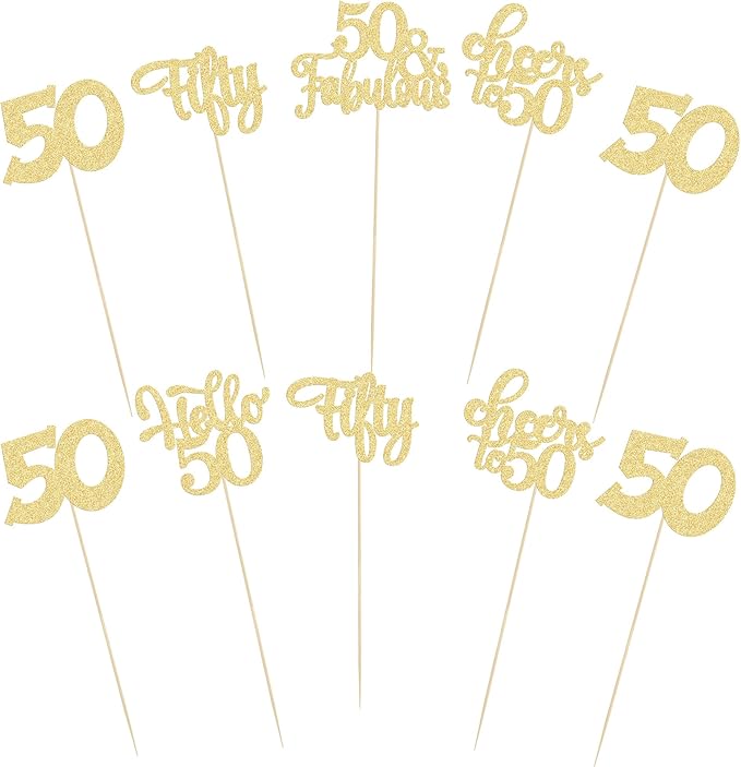 Gyufise 15Pcs 50th Birthday Centerpiece Sticks Fifty Happy 50th Table Flower Centerpieces Sticks Cheers to 50 Floral Decorations for 50th Birthday Party Centerpieces Supplies Gold