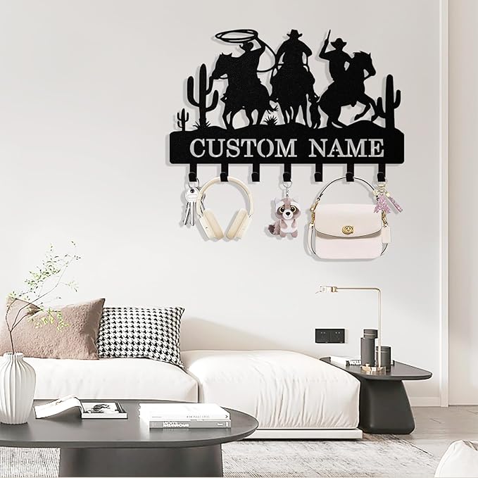 Syneiro Personalized Horse Key Holder Wall Mount, Custom Metal Keys Holder for Wall with Name, Wall Home Key Hanger Rack with Hooks for Entryway, Front Door, Living Room, Kitchen, Bathroom, Garden