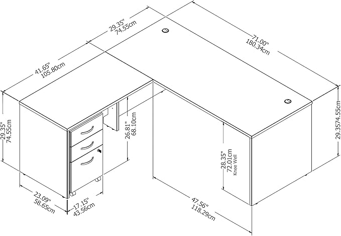 Studio C 72W x 30D L Shaped Desk with Mobile File Cabinet and 42W Return in White