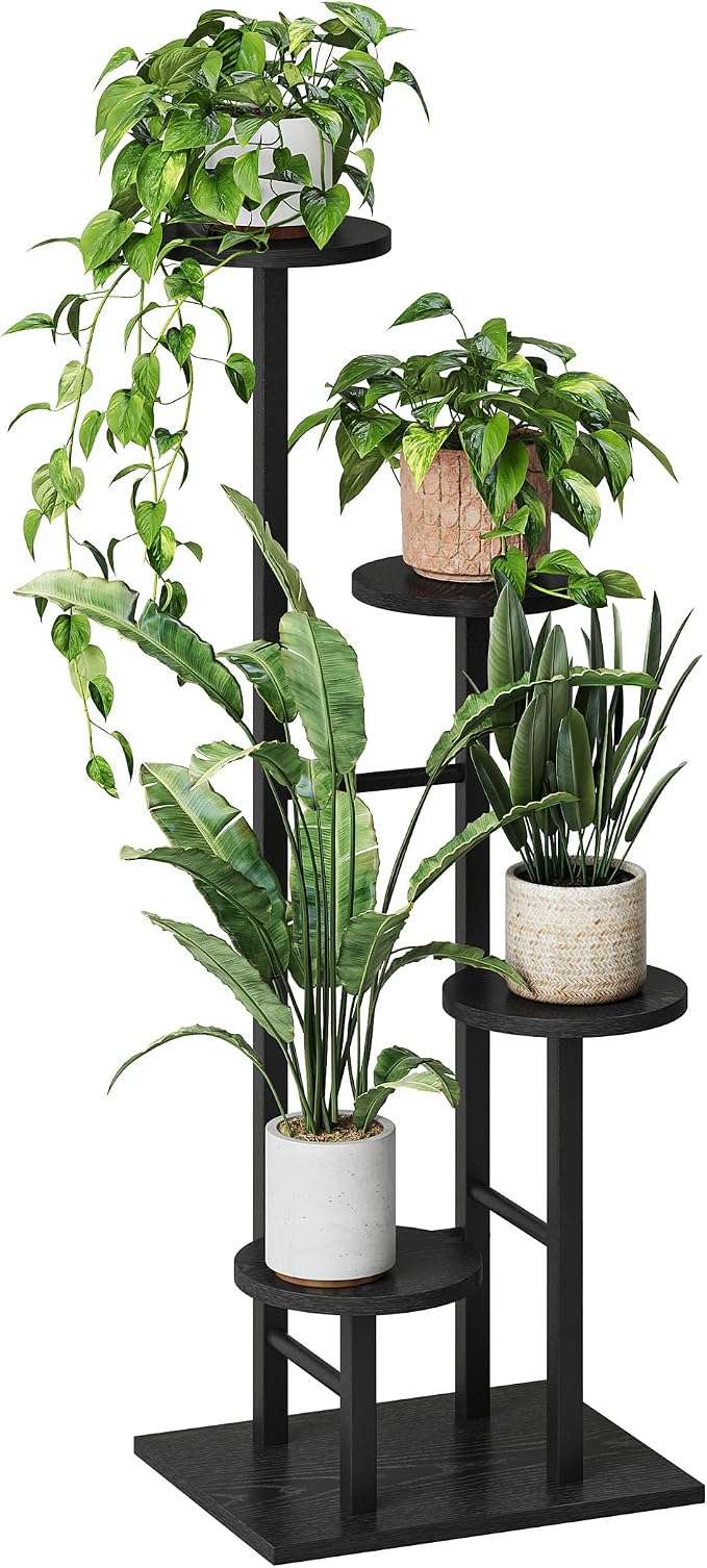 5 Tier Plant Stand Indoor, Corner Plant Shelf, Plant Shelves Organizer, Flower Stand for Multiple Plants, Tall Wood Plant Shelf Holder for Indoor, for Living Room, Balcony GPS108BW