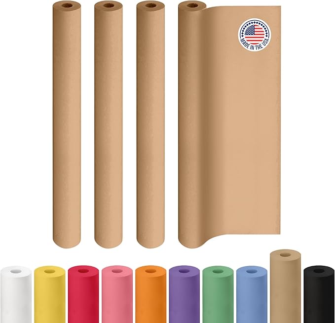 Brown Paper Roll 48" x 1800" (150 feet), Pack of 4 - USA-Made Brown Packing Paper 50lb Thickness for Moving, Shipping, Crafts/Arts - 100% Recycled Natural Wrapping Material by IDL Packaging