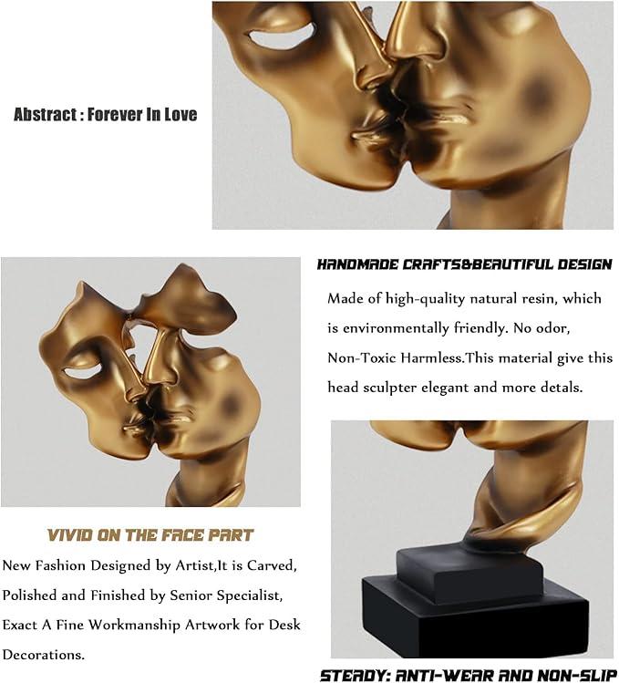 Couples Kiss Sculpture,Gold Thinker Resin Statue Ornaments,Silence is Gold Abstract Art Figurine,Abstract Style Sculptures,Living Room Desk Decorations,Bookshelf Decorative Objects