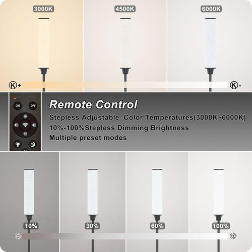 Nukanu Floor Lamp - Remote Control & Stepless Adjustable 3000K-6000K Colors | Black & Beige Linen