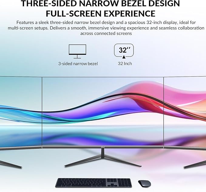 ZZA 32 Inch 4K UHD Curved Monitor (3840x2160), VA,60Hz Refresh Rate, 100% sRGB, Adaptive Sync, 178° Viewing Angle, HDMI/DisplayPort, VESA 100x100mm Mount Compatible, Tilt Adjustable - Black