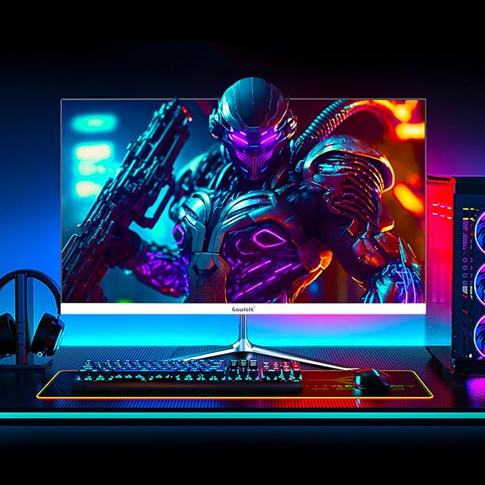 Gawfolk Gaming Monitor 24.5 Inch 200Hz Built-in Speakers, 180hz PC Monitor FHD 1080P Frameless Computer Monitors, VA,sRGB 100%, DisplayPort, HDMI, Eye Care, Wall Mount Compatible (White)