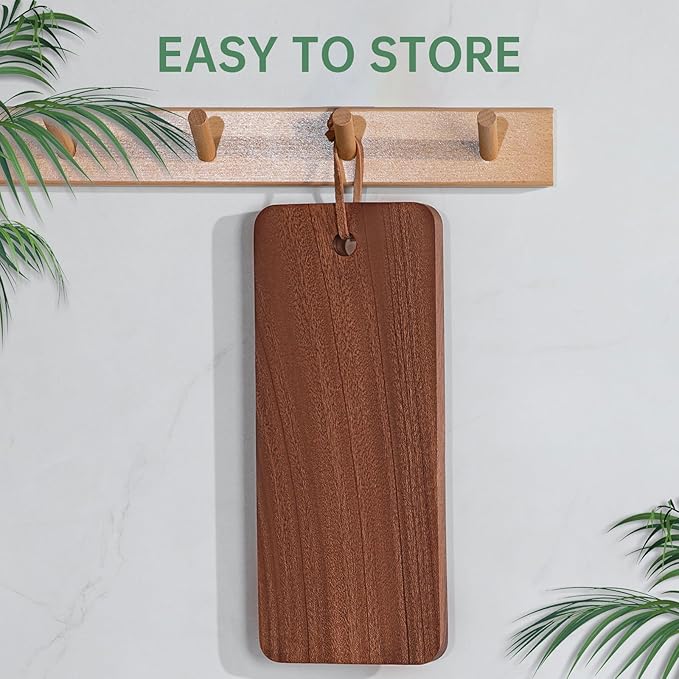 Small Wooden Cutting Board for Kitchen, Acacia Wood Chopping Board, Charcuterie Boards Serving Tray for Meat, Vegetables, Fruits, Bread, Cheese 12" x 5" x 0.7"
