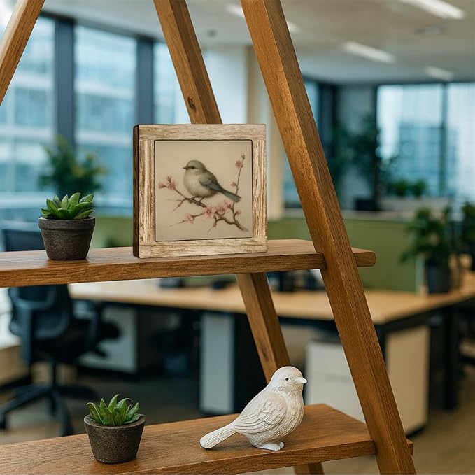 Cottagecore Floral Bird Wooden Desktop Sign, Vintage Bird on Blossom Branch Wood Plaque, Rustic Nature Tabletop Decor for Bedroom Living Room Office Shelf