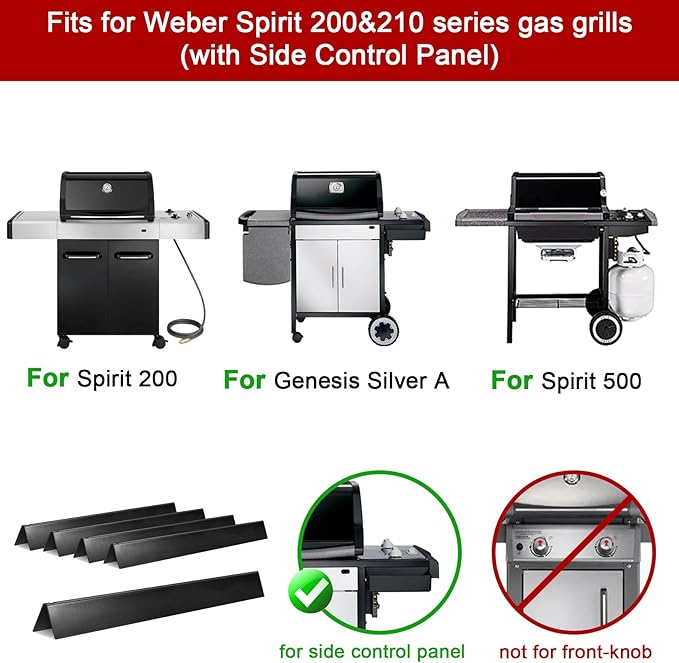 GasSaf 21.5 Flavorizer Bars 7534 for Weber Spirit 200, E/S200 E/S-210, Spirit 500, Genesis Silver A with Side 2-Burner Grills, 5-Pack Black Porcelain Steel Flavor Bars for Weber 7535 65902 Grill Parts