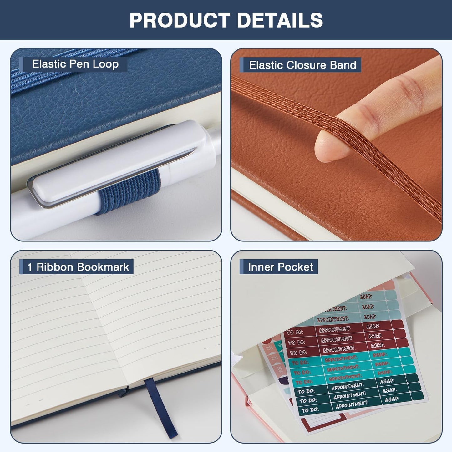 Skiennix Lined Journal Notebook - Leather Hardcover A5 (5.7"x8.4") | 3-Pack for Work & Travel