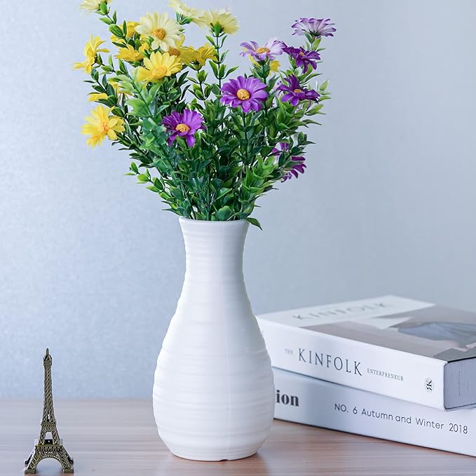 2 Pack Composite Plastics Flower Vase, Unbreakable Ceramic Look Vase for Home Decor Centerpieces, Arranging Bouquets (White)