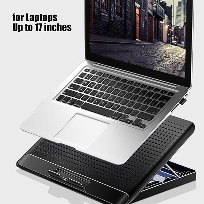 Adjustable Laptop Fan Stand, 35x26x2.3cm Aluminum Alloy Quiet Cooler Riser, Computer, Laptop, Keyboard, Phone, Tablet, Book, Desk, Home, Dorm, Office