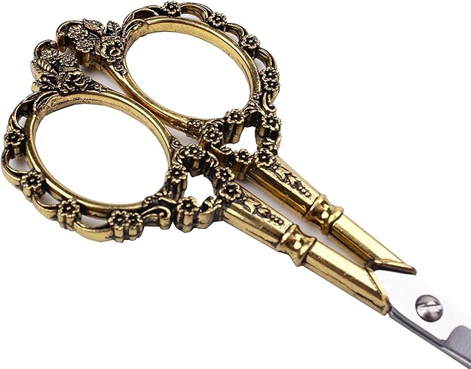 BIHRTC Gold Vintage Plum Blossom Scissors and Classic Crane Design Sewing Scissors for Embroidery, Sewing, Craft, Art Work & Everyday Use