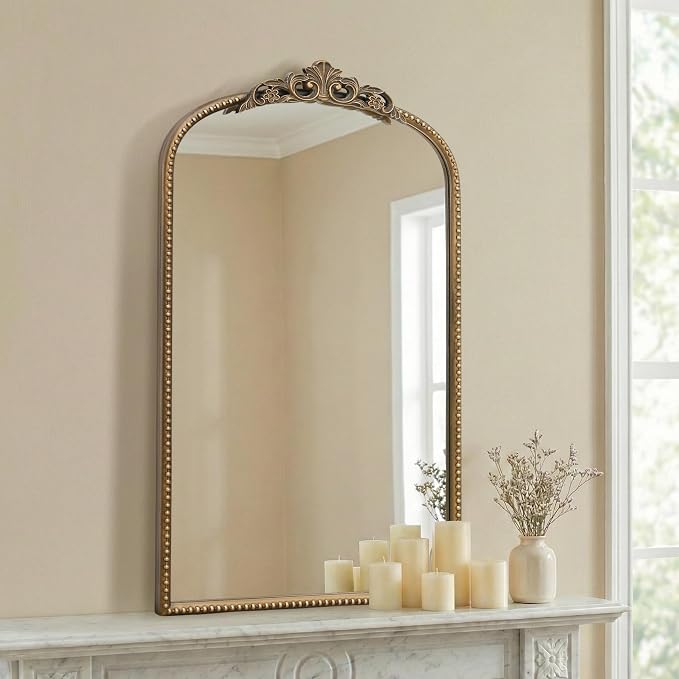 Micasso Vintage Wall Gold Mirror: 31"x 19" French Baroque Antique Mirror - Traditional Ornate Decorative Arched for Wall/Bathroom/Entryway/Fireplace/Hallway - Home Decor for Living Room