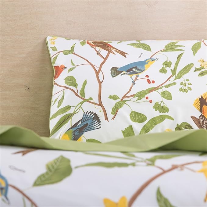 Brandream Duvet Quilt Cover Queen Size, Country Style Bedding Set Colorful Floral Branches Drawing of Summer Blossoms (Queen,Green)