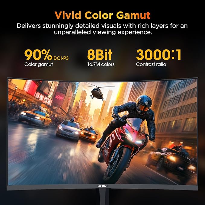 KOORUI 25 Inch Curved Gaming Monitor 240Hz FHD 1080P Computer Monitor, 1500R 1ms MPRT Display, Adaptive Sync, 90% DCI-P3,HDR, Eye Care, Tilt Adjustable, VESA 75x75mm, Black,G2511XC