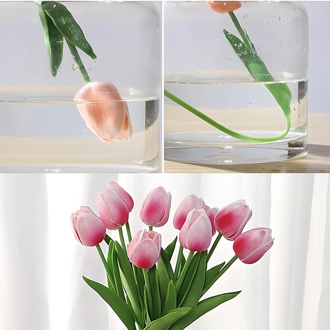 Pink 10 Pcs Artificial Tulip Silk Fake Flowers 13" for Home Office Wedding Decor Arrangement Bouquet Faux Flowers for Decoration