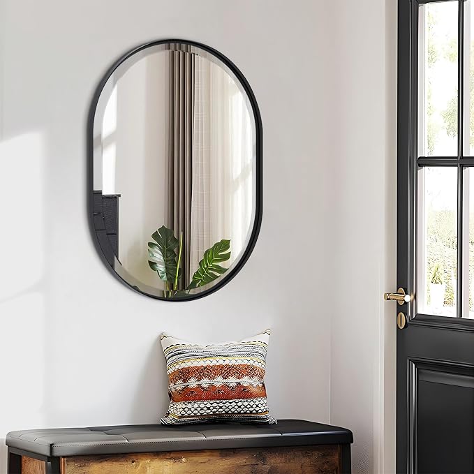 POZINO Oval Beveled Mirror, 22"x30" Bathroom Vanity Mirror Over Sink, Pill Shaped Capsule Wall Mounted Mirrors, Modern Oblong Mirrors for Living Room Bedroom Entryway, Hangs Vertically or Horizontally