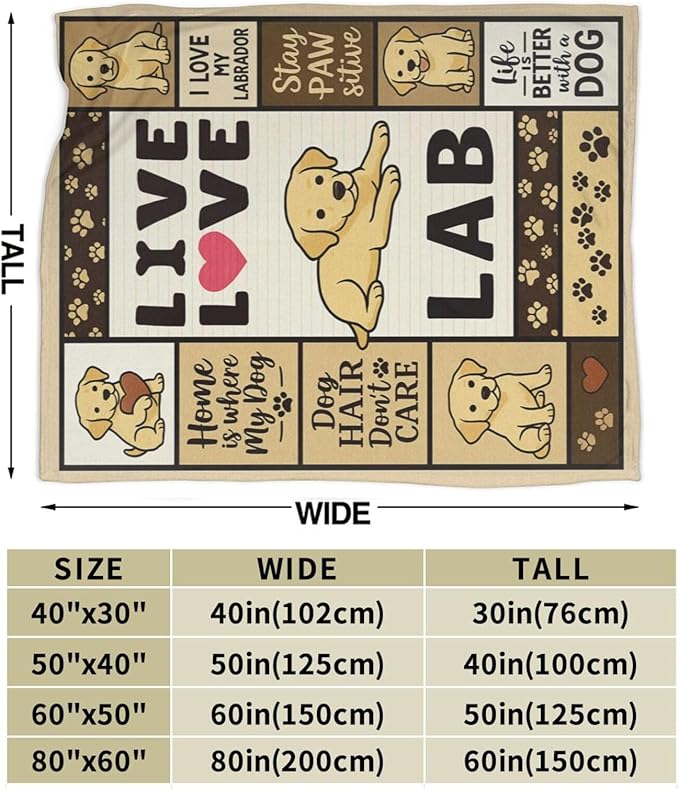Labrador Retriever Blanket Cute Dog Throw Blanket Love Lab Puppy Soft Cozy Fleece Fuzzy Stuffed Plush Flannel Animal Gifts for Girls Women Boys Kids Adults 60"X80"