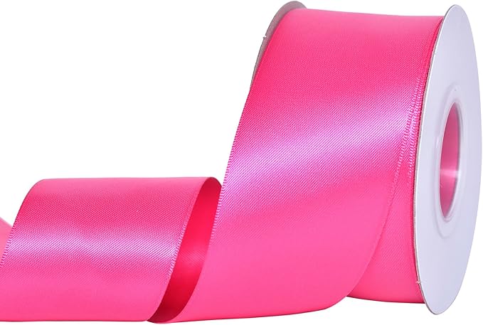YAMA Hot Pink Double Faced Satin Ribbon, 2 Inch 25 Yards, Great for Crafts Bows Flower Bouquet Wedding Home Decor Gift Wrapping