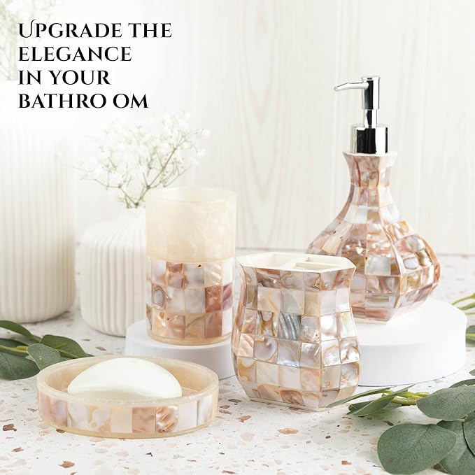 Milano Bathroom Toothbrush Holder - Decorative Bathroom Toothbrush Organizer Finished in Beautiful Mother of Pearl, 3 Slot Toothbrush Holder for Bathroom Fits Multiple Brushes
