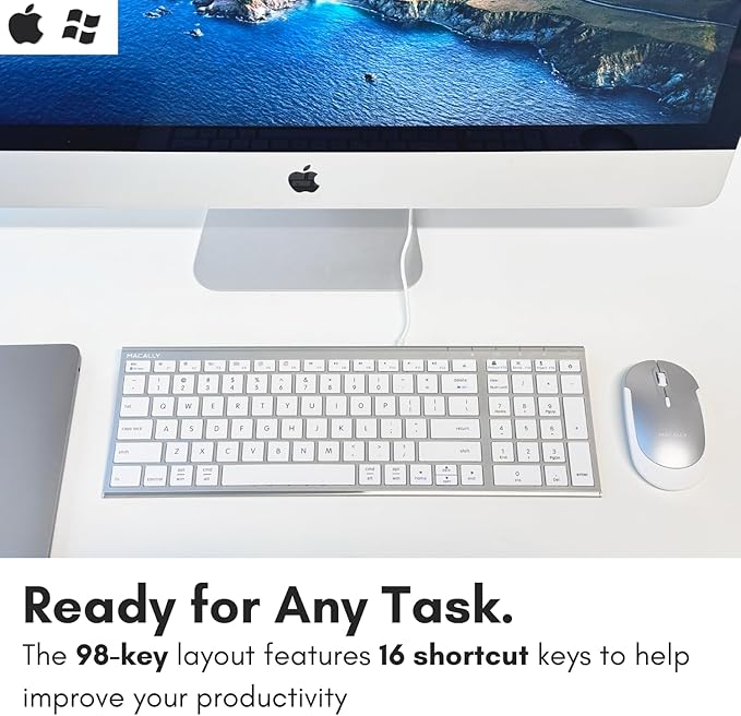 Macally Wired Keyboard for Mac, Compatible Apple Keyboard with Numeric Keypad - Slim, Space-Saving Design for, MacBook Pro/Air Laptop, iMac Replacement