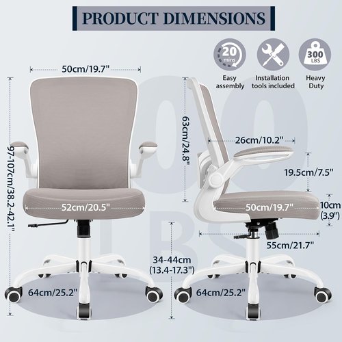 FelixKing Ergonomic Office Chair - Adjustable Height & Lumbar Support | Gray Swivel Desk Chair