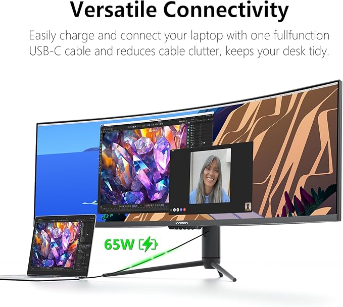 INNOCN 49" 240Hz Curved Monitor Ultrawide Gaming QHD 5120 x 1440P Computer Monitor, R1800, 99% sRGB, HDR400, USB Type C, DisplayPort, HDMI, Built-in Speakers, Height/Tilt Adjustable - 49C1S