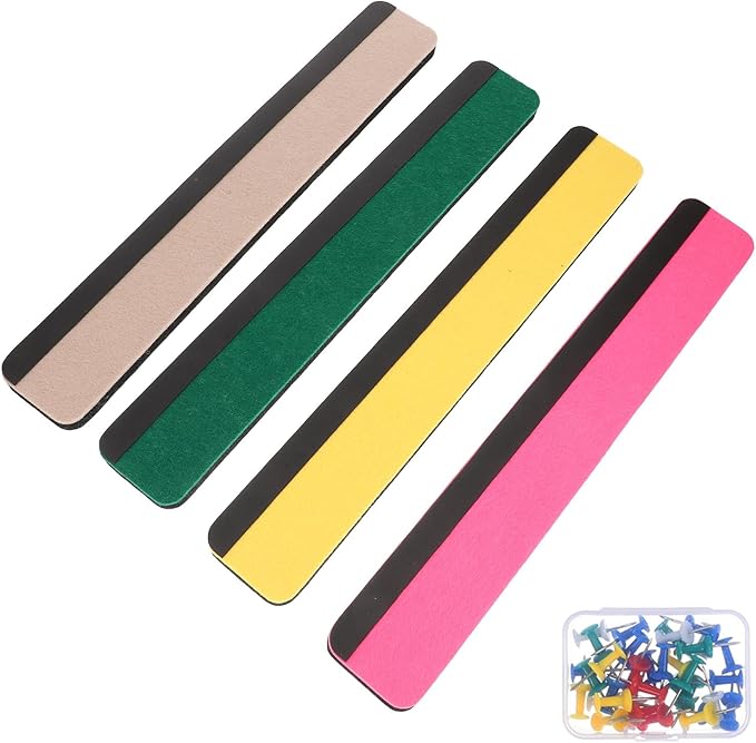 Magnetic Felt Bulletin Board Strip Set 4 Colors Yellow Pink Green Gray Pin Memo Wall Board for Office Classroom Home Organization