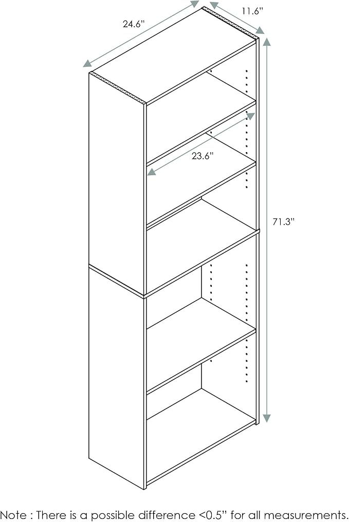 FURINNO Wright 5-Shelf Bookcase, Soft White