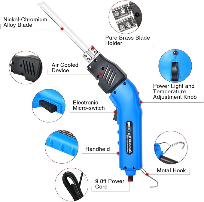 Hot Knife Foam Cutter Air Cooled 200W (4 Blades) Electric Hot Knife Styrofoam Cutter Foam Cutting Tool for EPP, EPS, XPS, EVA, EPE, PU, KT Board, Sponge