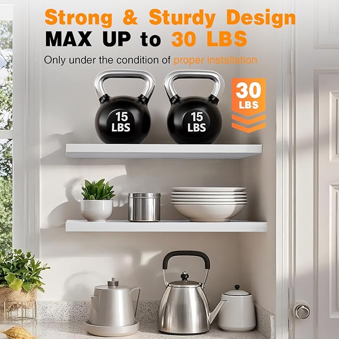 BAYKA Floating Shelves Set of 2, 47.2 inches Long Heavy Duty Wall Mounted Rustic Wood Shelves for Bathroom, Bedroom, Living Room, Kitchen, Office, Hanging Shelf for Books/Storage/Decor, White