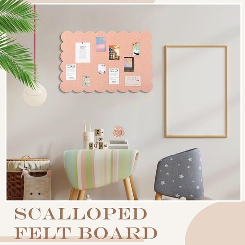 Mooliwe Scalloped Felt Bulletin Board - 24 x 18 Inches | Foldable Light Pink Cork Board Alternative