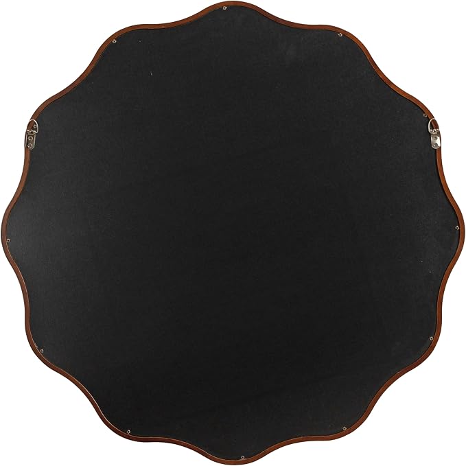 Kate and Laurel Talma Mid-Century Round Scalloped Wall Mirror; 30 Inch Diameter; Walnut Brown; Modern Circle Mirror with Solid Poplar Wood Frame and Rounded Frame Profile
