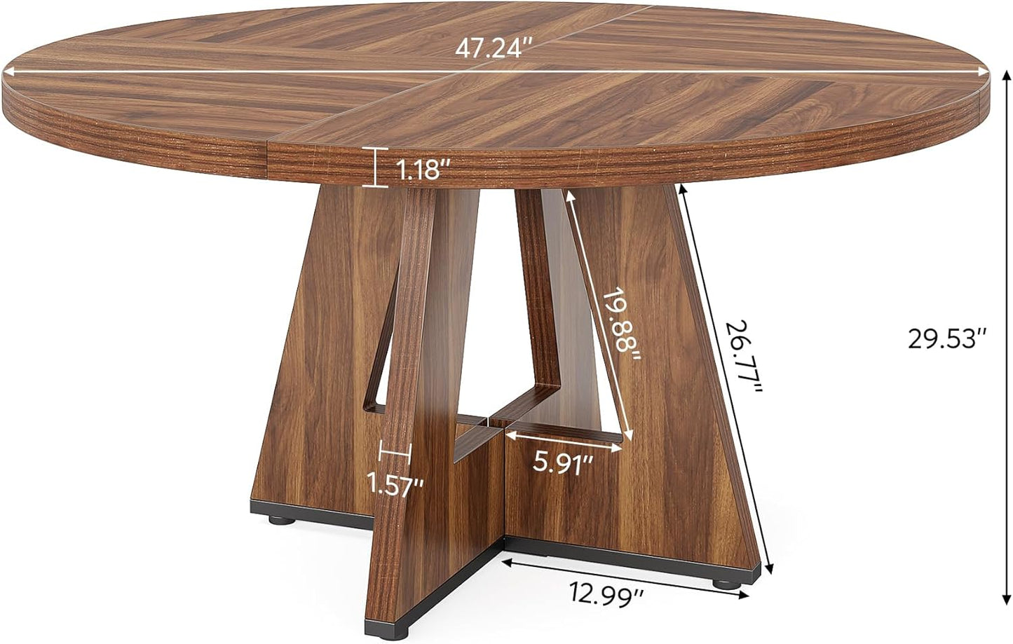Tribesigns 47-Inch Round Dining Table - Rustic Brown Wood Kitchen Table for 4-6 | Farmhouse Accent Furniture