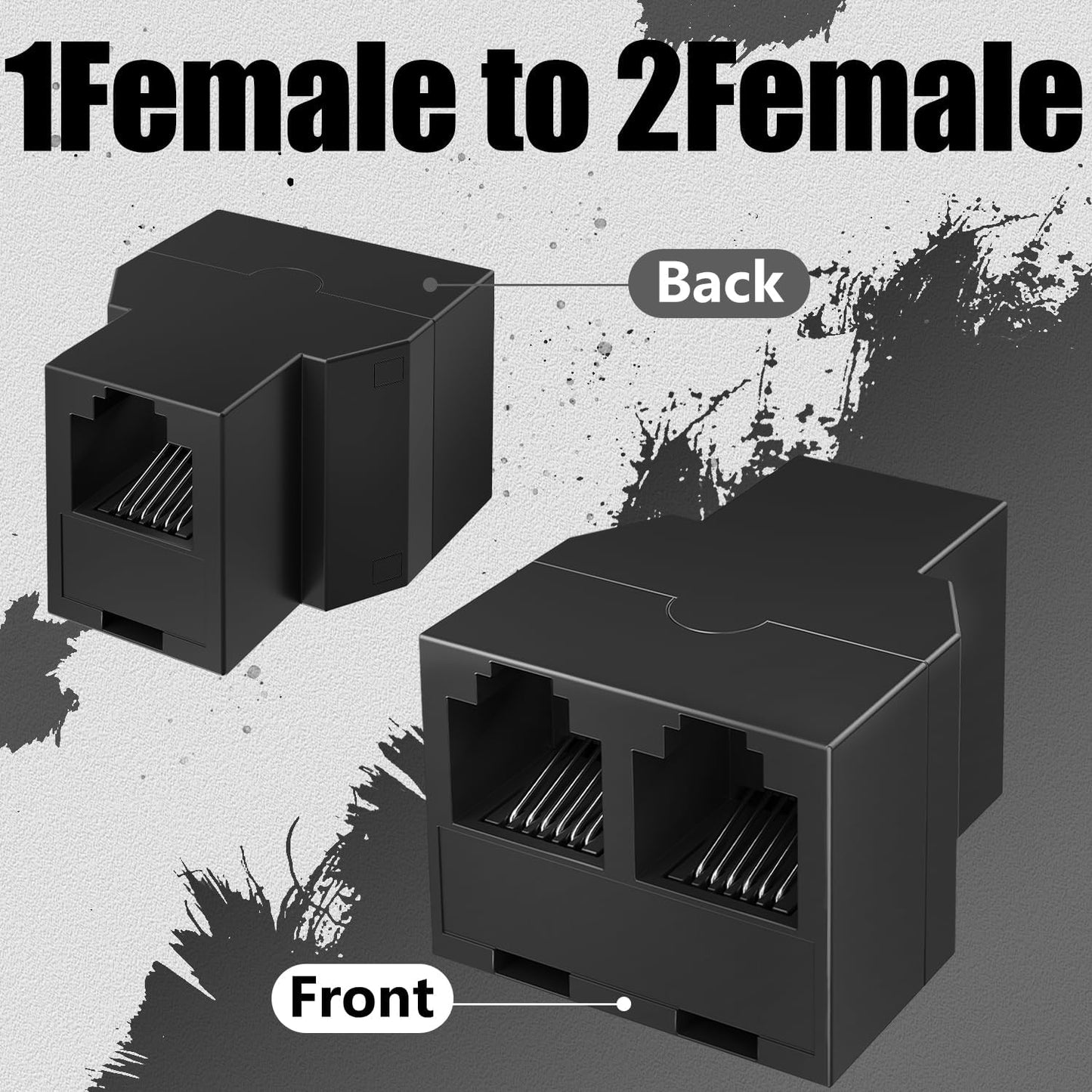 Uvital Telephone Line Splitters - RJ12 6P6C 1 Female to 2 Female Connectors | Black, 2 Pack