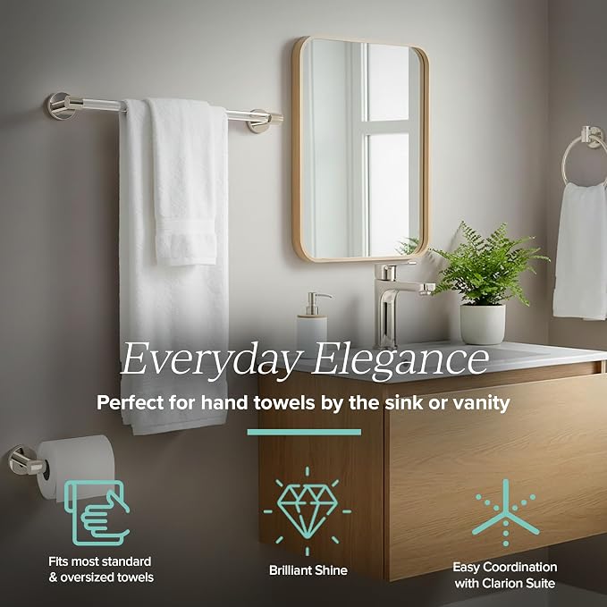 Gatco 5720 Clarion 24" Bathroom Towel Bar, Polished Nickel, Wall-Mounted Towel Rack, Crystal-Clear Acrylic Modern Bathroom Accessory