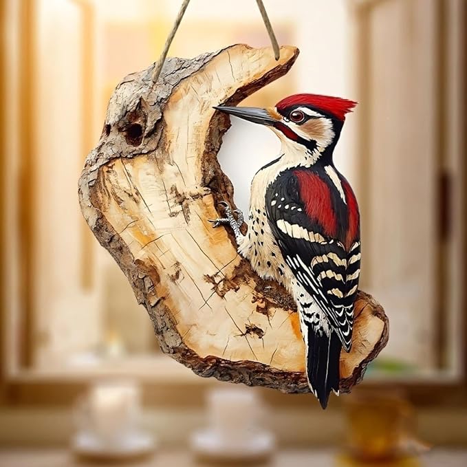 DLIGGSAHN Rustic Wooden Bird Wall Decor, Natural Wood Bird Nest Hanging Ornament, Farmhouse Style Wall Art for Home, Porch, Patio & Bathroom