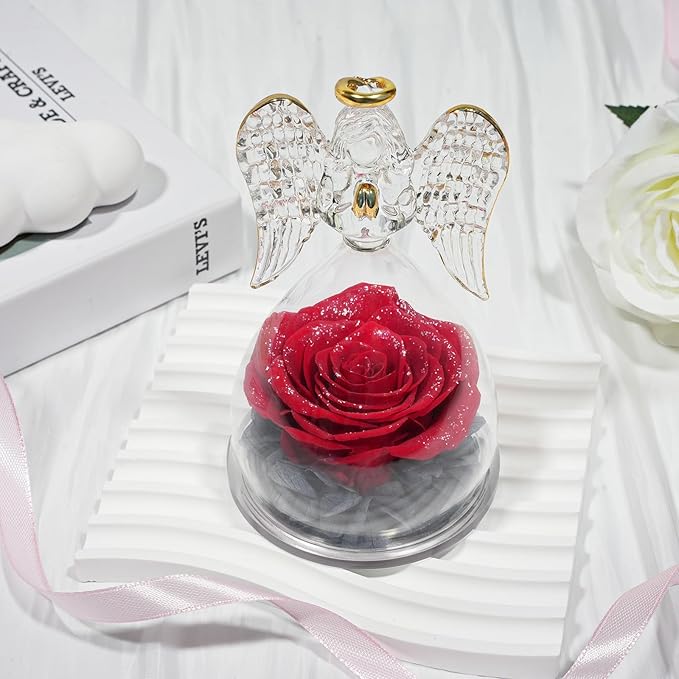 Sunia Preserved Flower Rose Gift for Women - Mother's Day Birthday Gifts for Mom Wife Grandma, Glass Angel Figurines Forever Real Roses Gifts for Her Valentine Day Thanksgiving﻿ (Red Starry Sky)